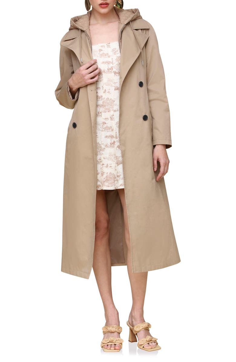 Avec Les Filles Maxi Trench Coat with Quilted Bib Hoodie, Alternate, color,