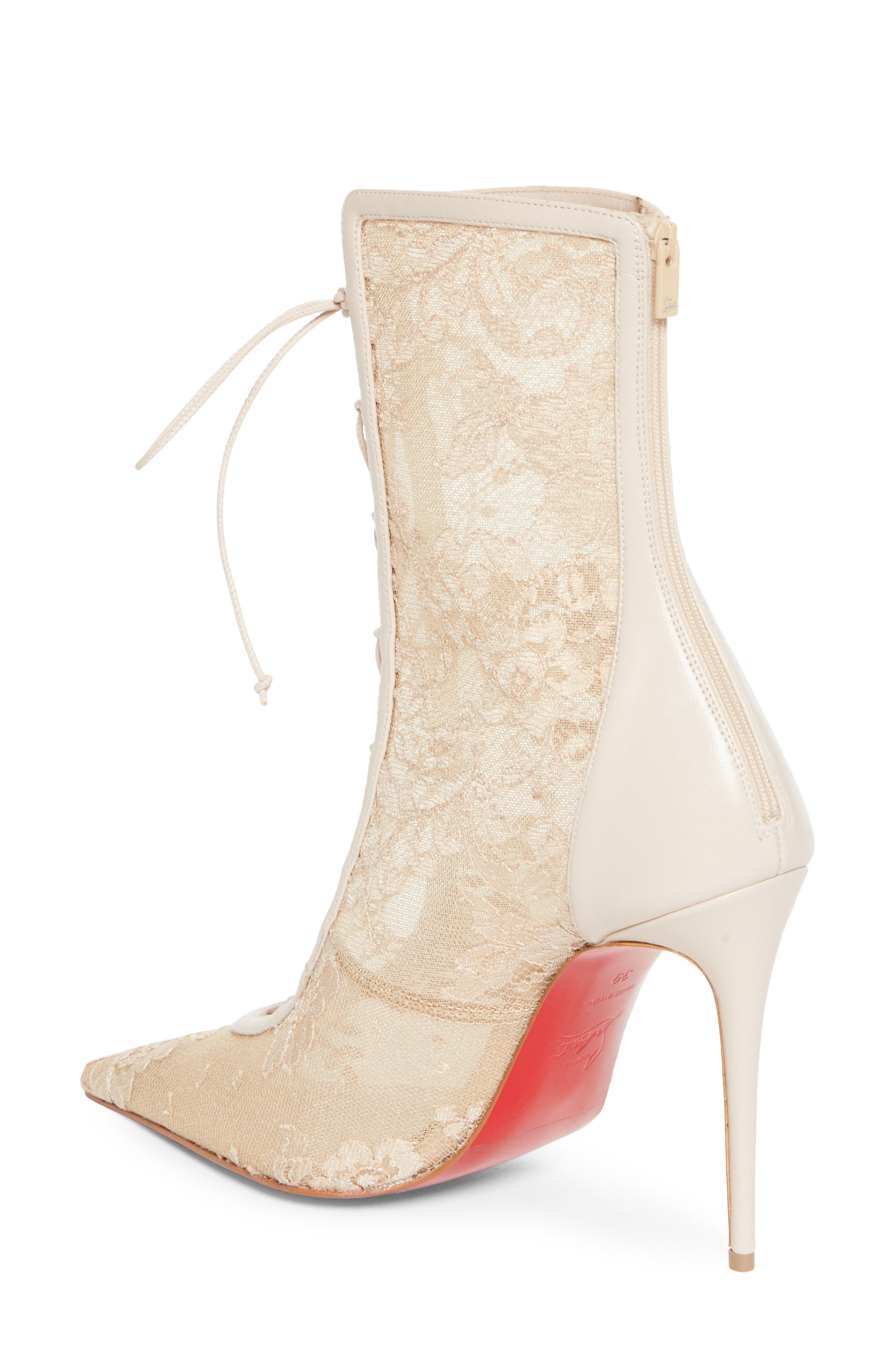 Christian Louboutin KM Lace Pointed Toe Bootie, Alternate, color, Pearl