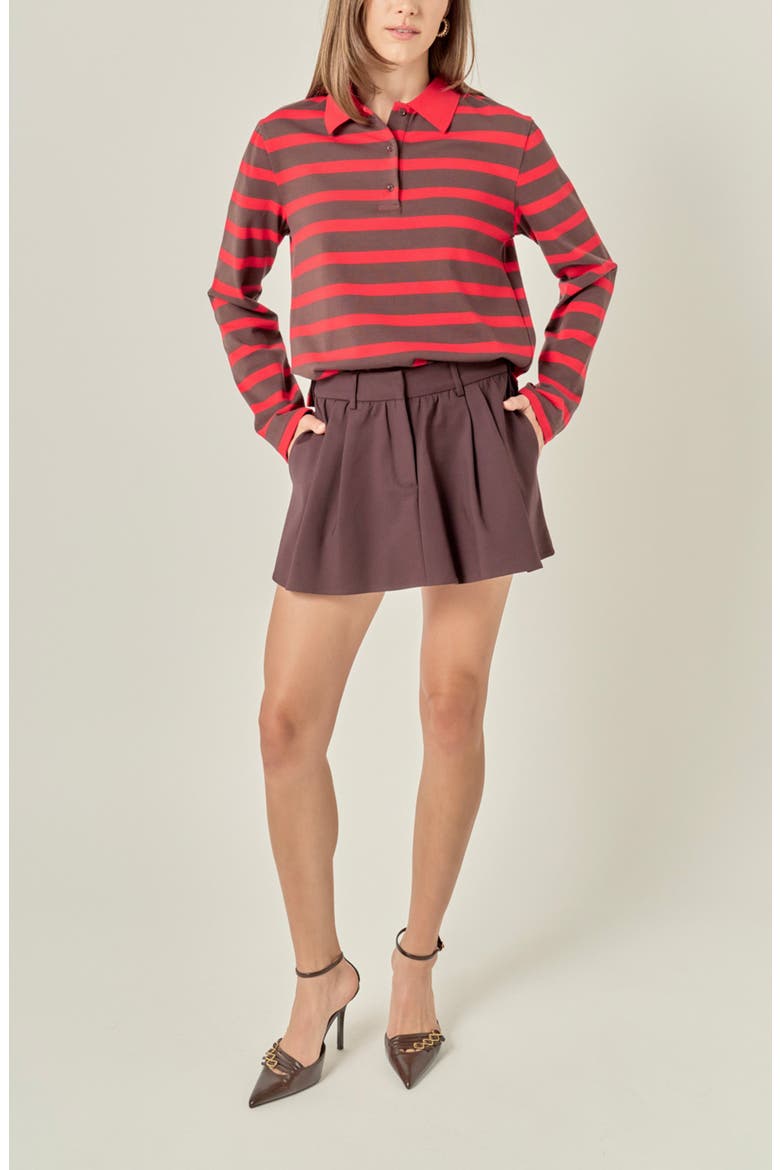 Striped Long Sleeve Polo Knit Top, Alternate, color, BROWN/ RED