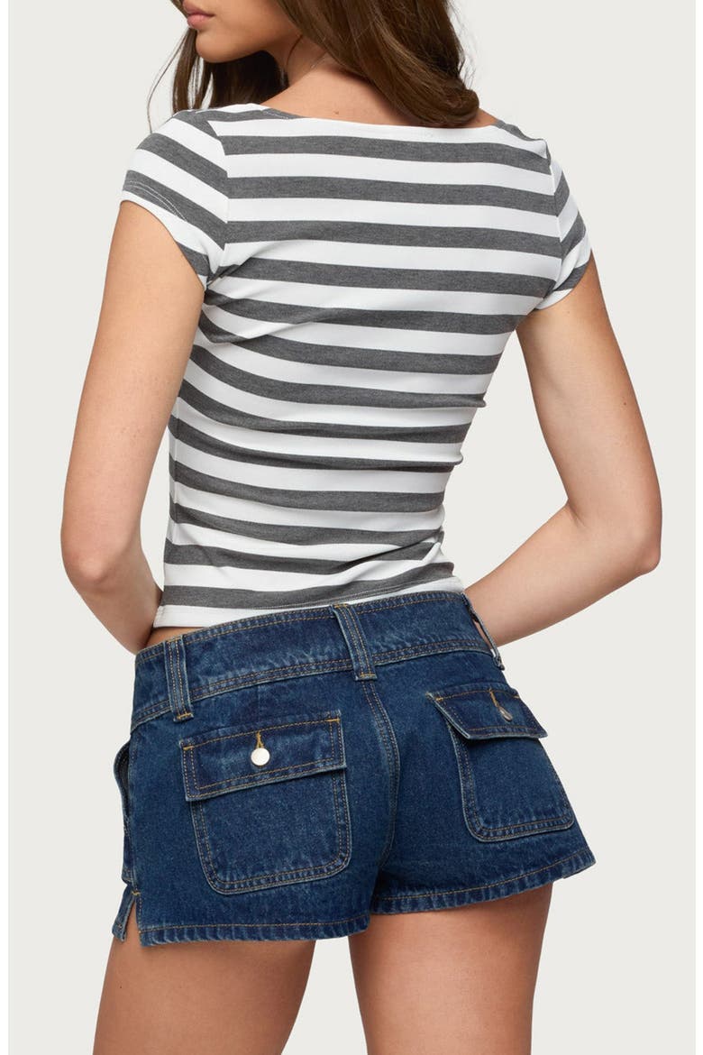 LETSHA STRIPED SQUARE NECK TOP, Alternate, color, GRAY-AND-WHITE