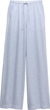 M&S Stripe Wide Leg Linen Blend Drawstring Pants