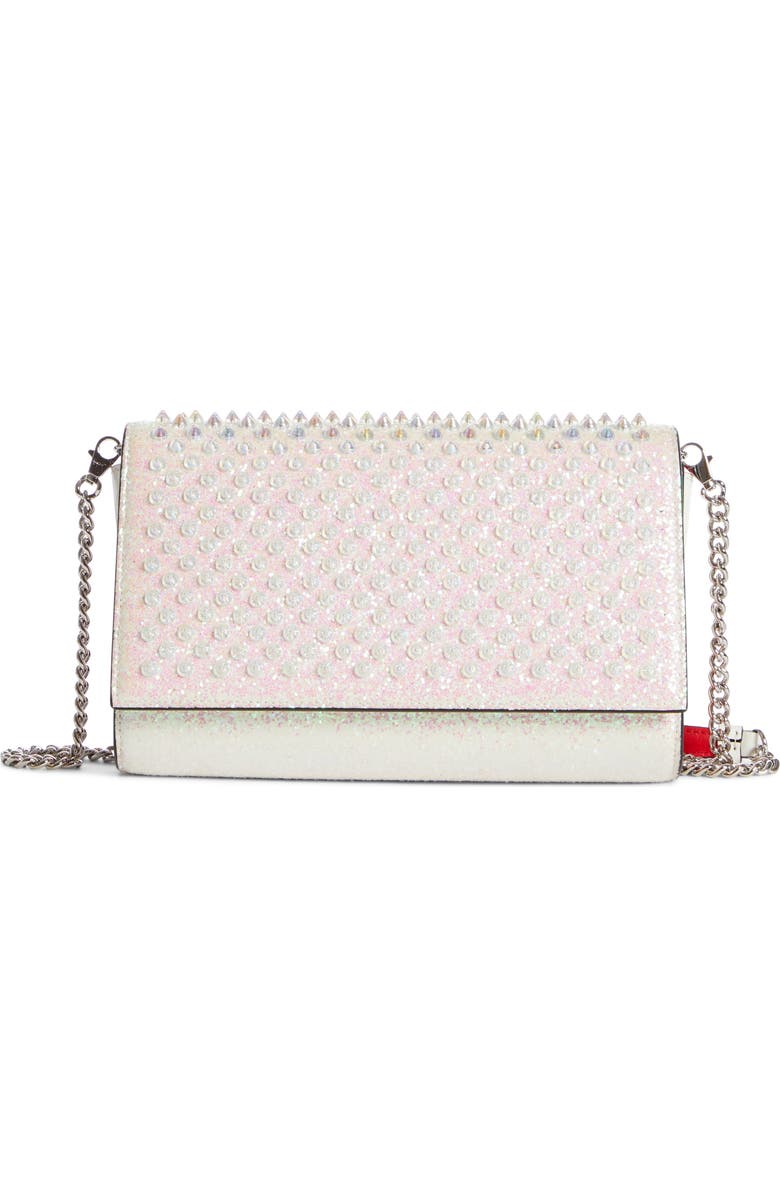 Christian Louboutin Paloma Glitter Spike Leather Clutch, Main, color,