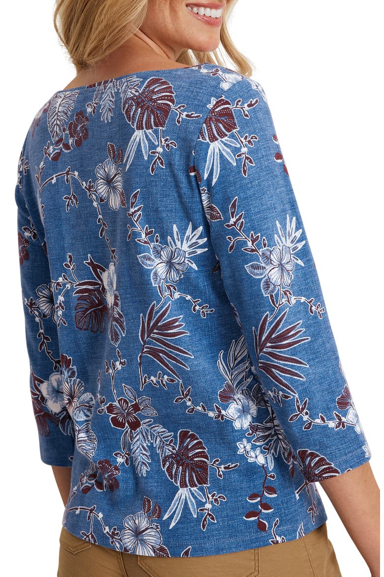 Ashby Isles Breezy Blooms Bateau Neck Top, Alternate, color, BLUE MONDAY
