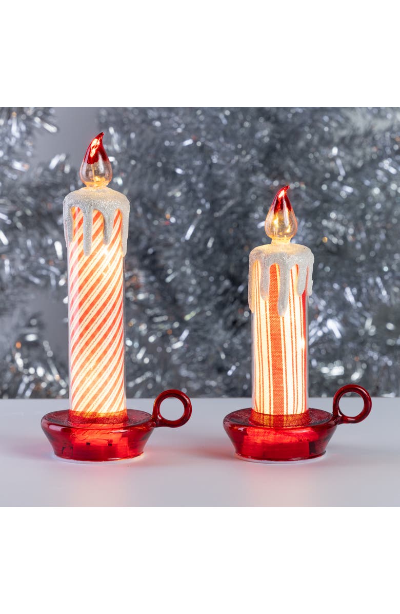 Transpac Holiday Striped Glass Candle Set of 2 Multicolored Indoor Decor, Alternate, color, Multicolored
