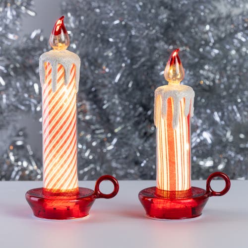 Transpac Holiday Striped Glass Candle Set Of 2 Multicolored Indoor Decor In Red
