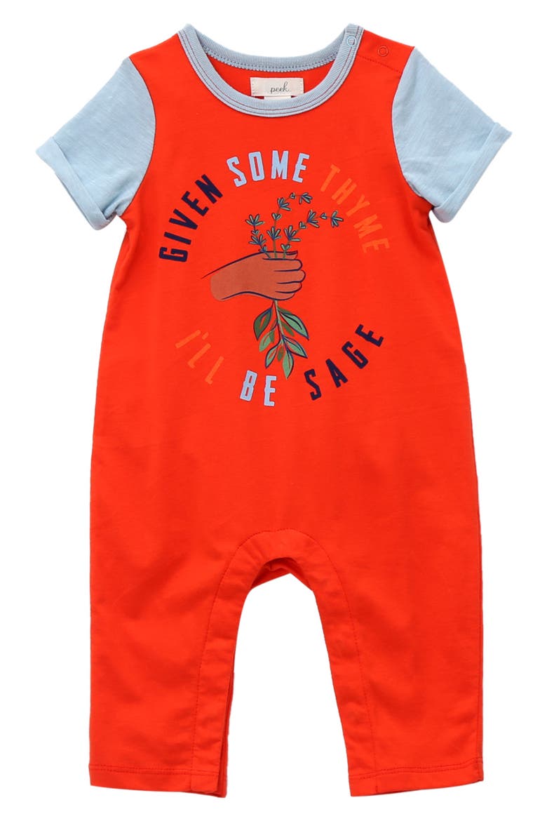 Thyme Graphic Cotton Romper, Main, color, RED
