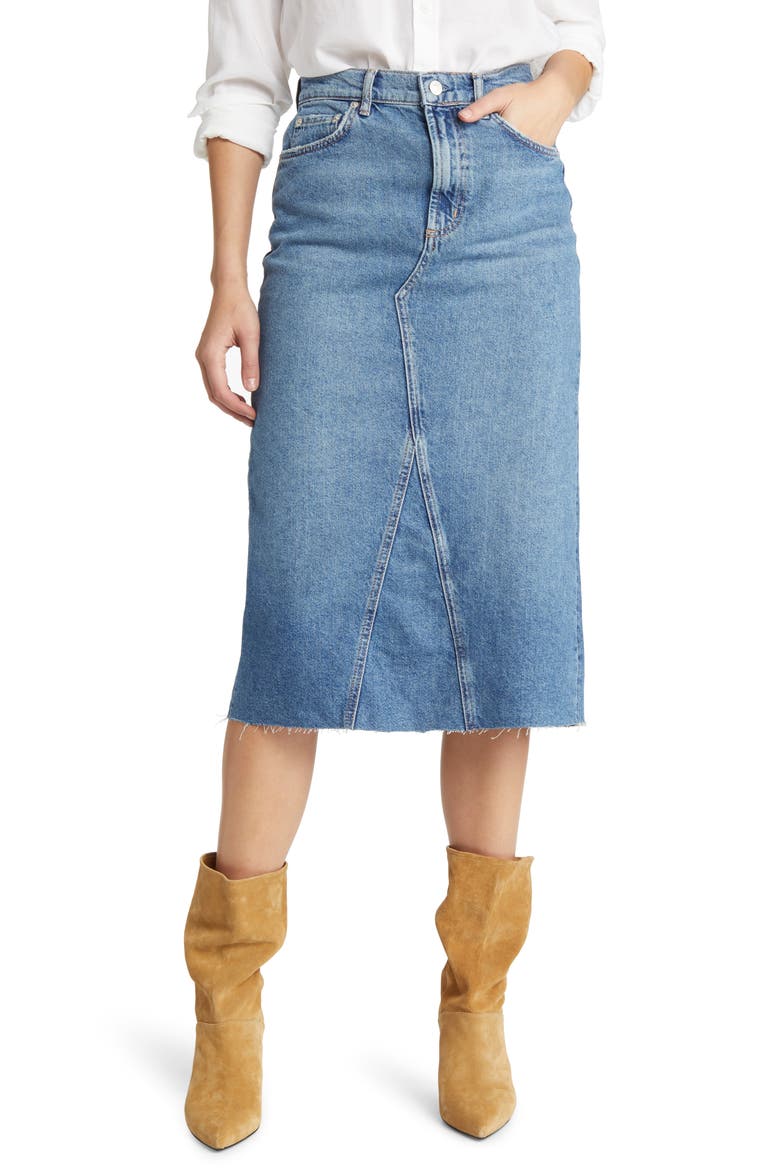 The Highland Nonstretch Denim Midi Skirt, Main, color, VINTAGE SAPPHIRE