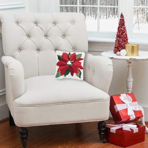 C & F Home C&f Home Poinsettia Christmas Small/petite Hooked Accent Pillow, 8" X 8" In Multi