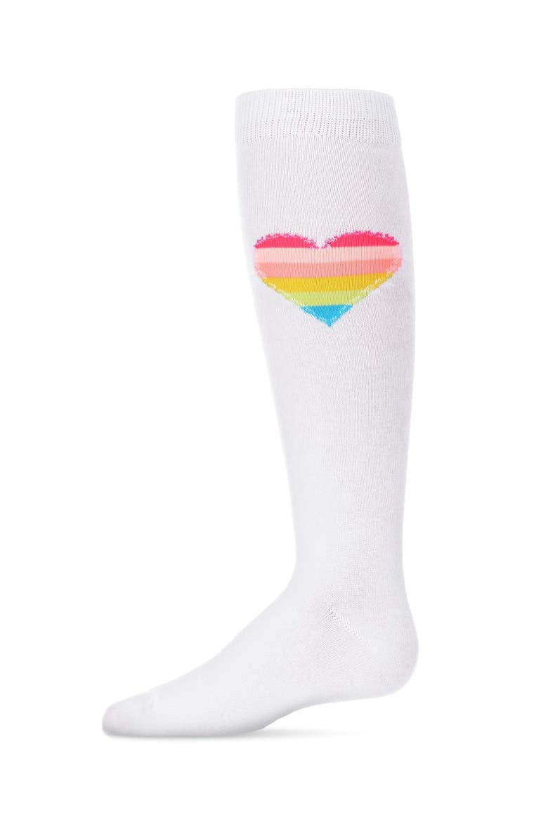 Neon Stitched Heart Knee High Sock, Main, color, White