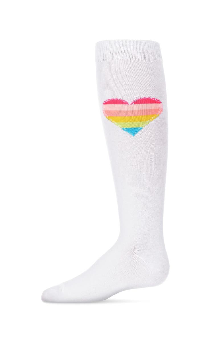 MeMoi Neon Stitched Heart Knee High Sock, Main, color, White