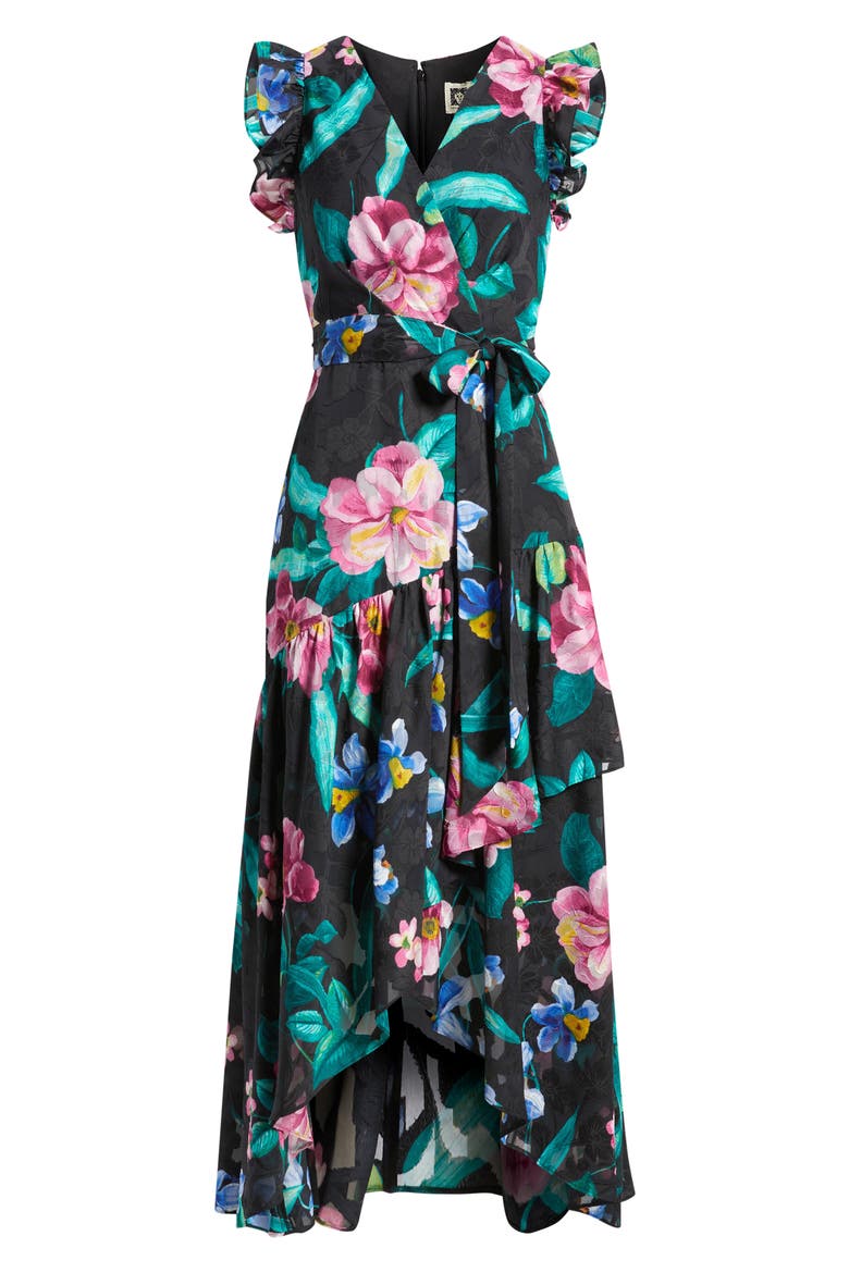 Print Ruffle High-Low Maxi Dress, Alternate, color, ANNE BLACK MULTI