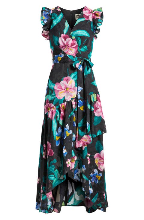 Print Ruffle High-Low Maxi Dress
