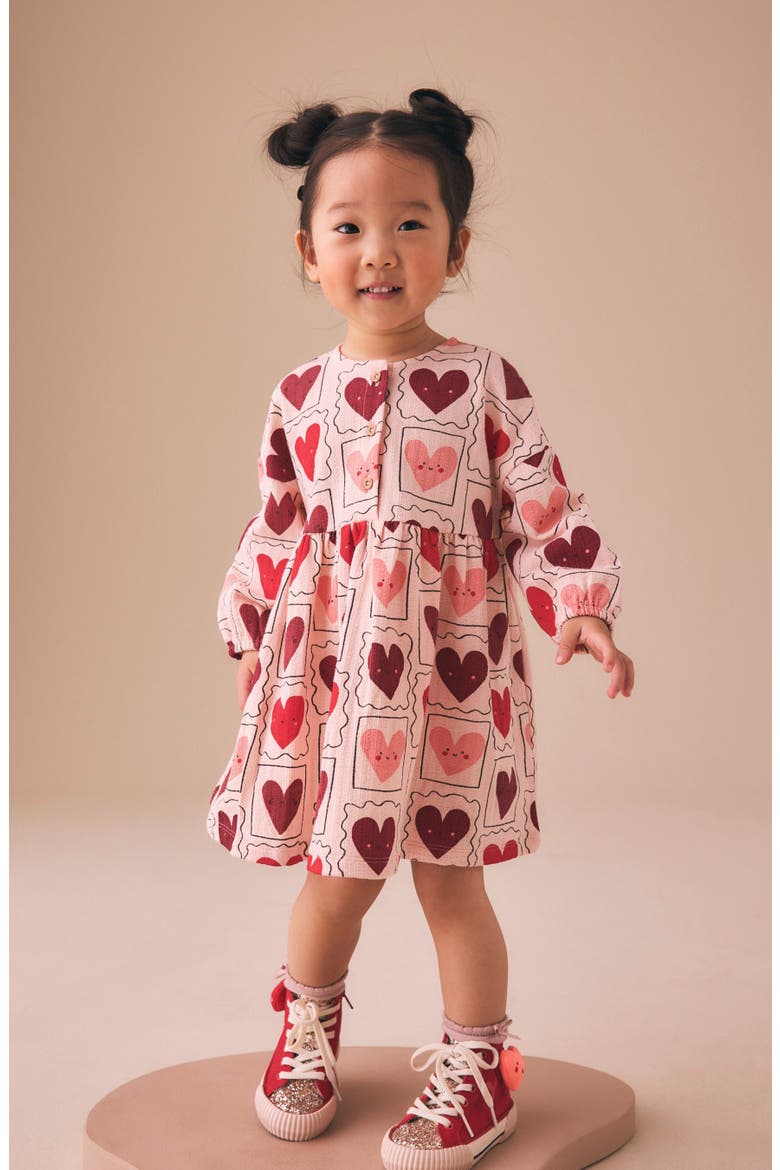 Kids' Heart Print Cotton Jersey Dress, Alternate, color, RED