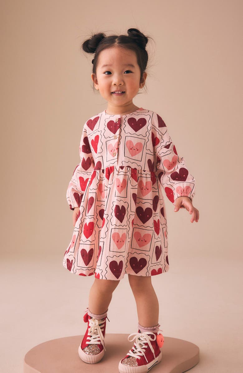 NEXT Kids' Heart Print Cotton Jersey Dress, Alternate, color, Red