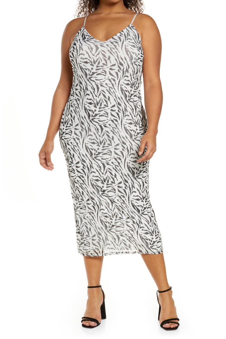 Amina Sleeveless Midi Dress, Alternate, color, BLANC ZEBRA