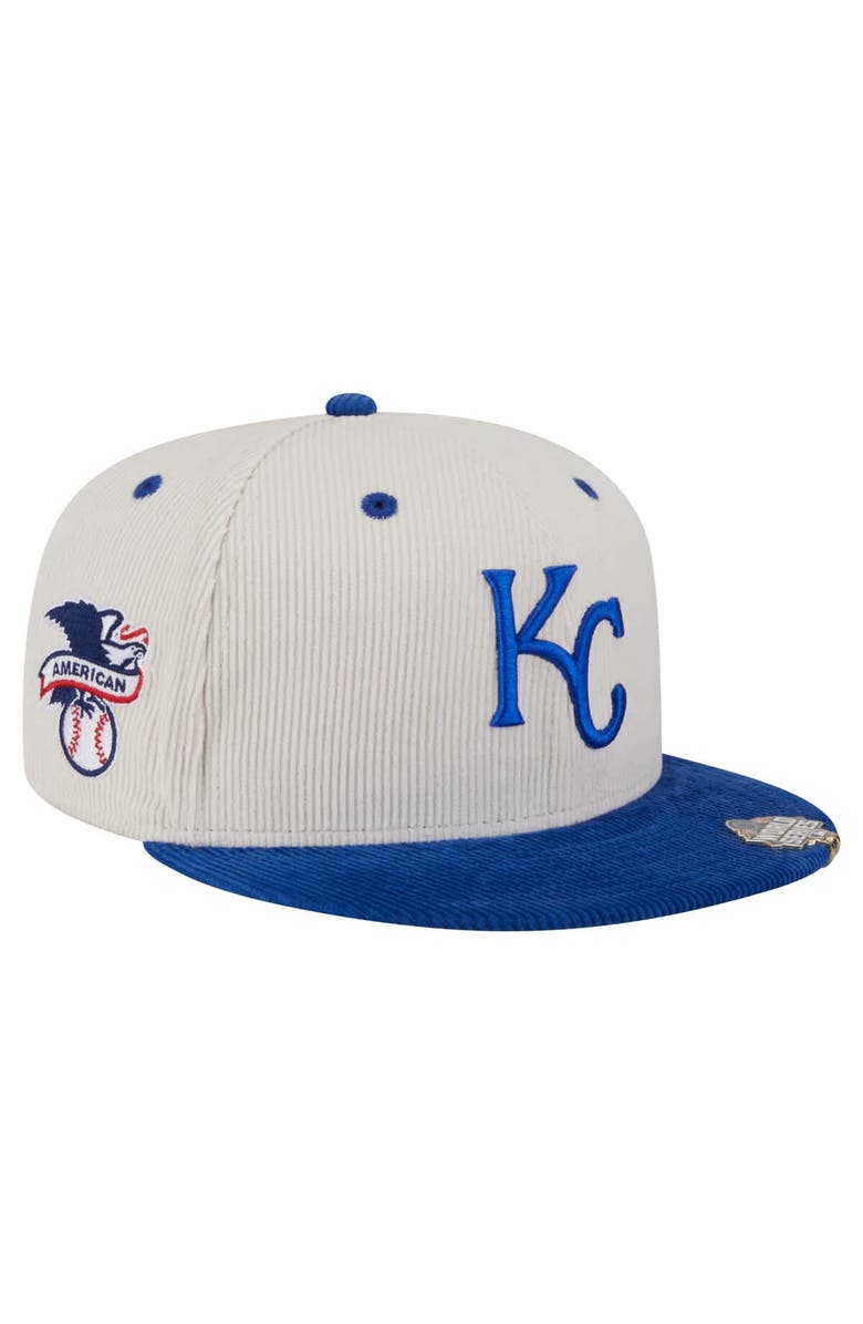 New Era Men's New Era Cream/Royal Kansas City Royals Two-Tone Corduroy 59FIFTY Fitted Hat, Main, color, 