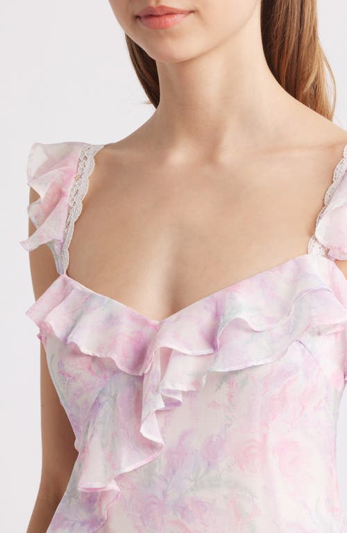 Lulus Parker Floral Ruffle Detail Chiffon Dress In Pink