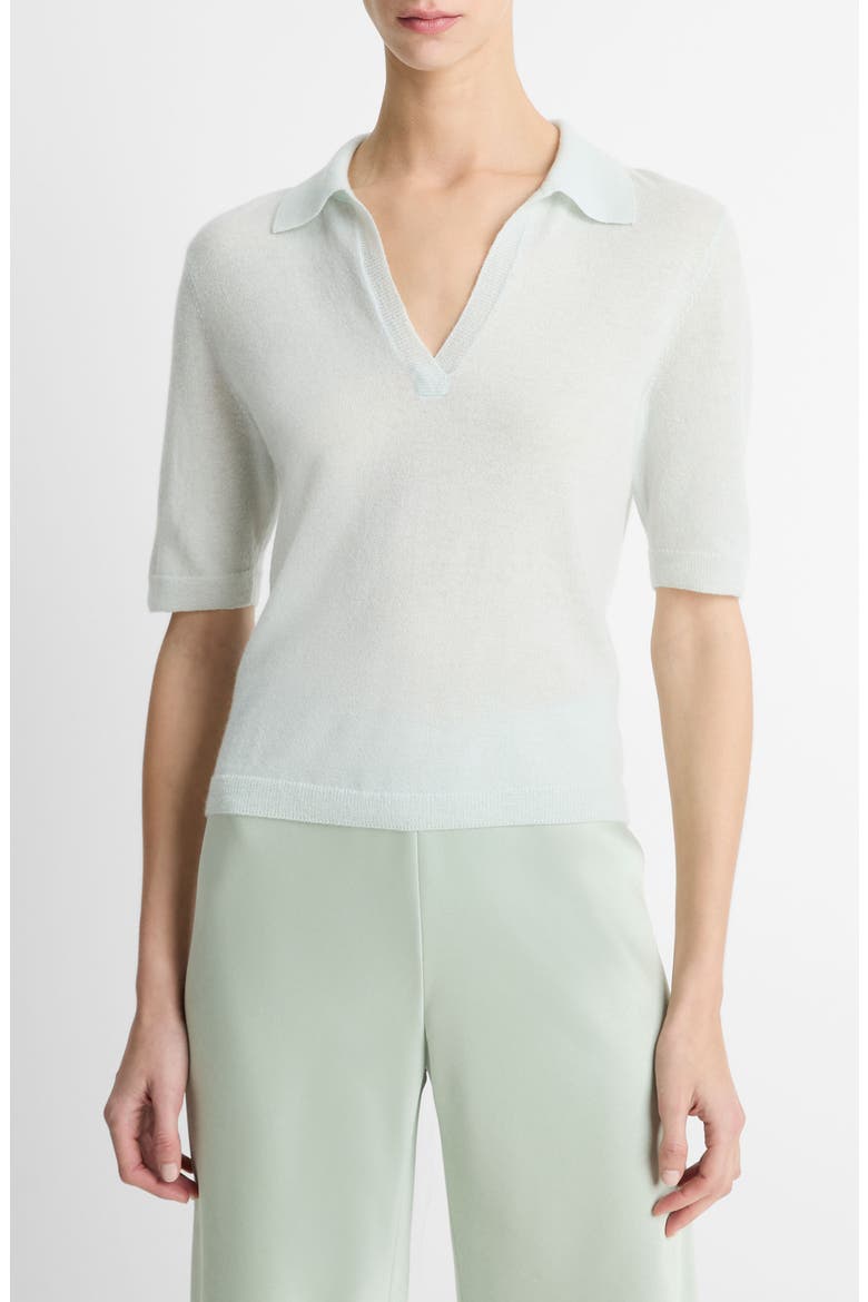 Cashmere & Silk Johnny Collar Polo Sweater, Main, color, AQUA DEW