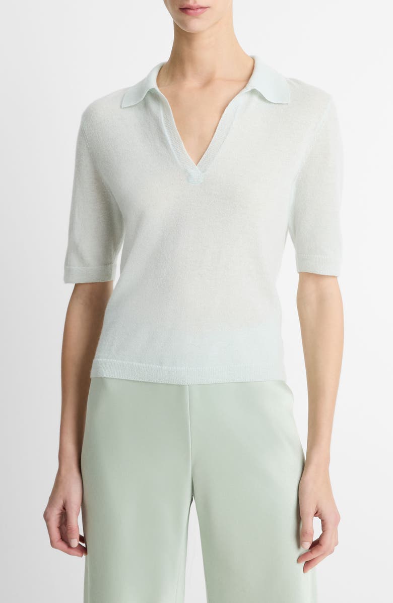 Vince Cashmere & Silk Johnny Collar Polo Sweater, Main, color, Aqua Dew