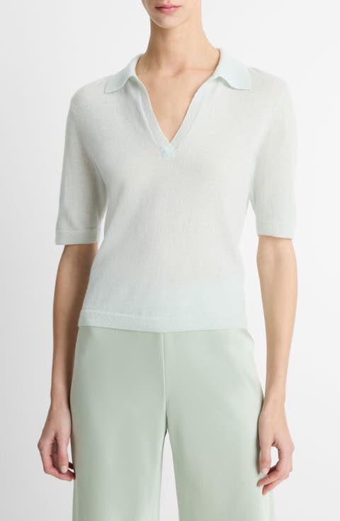 Cashmere & Silk Johnny Collar Polo Sweater