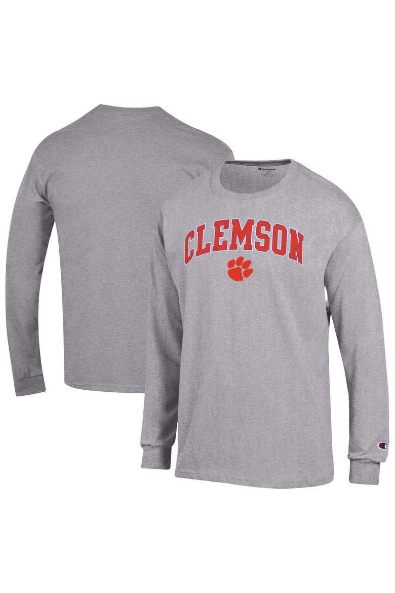 Men's Champion  Heather Gray Clemson Tigers Arch Over Logo Long Sleeve T-Shirt, Alternate, color, Heather Gray