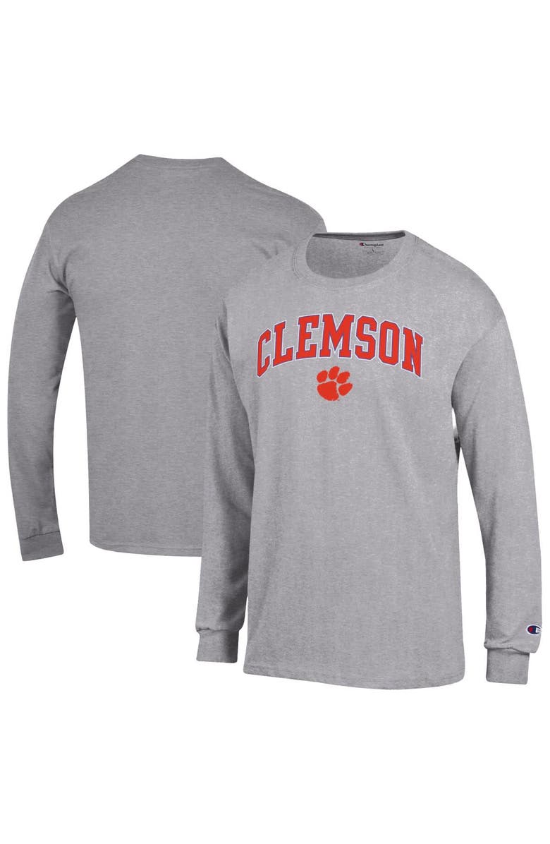 Champion Men's Champion  Heather Gray Clemson Tigers Arch Over Logo Long Sleeve T-Shirt, Alternate, color, Heather Gray