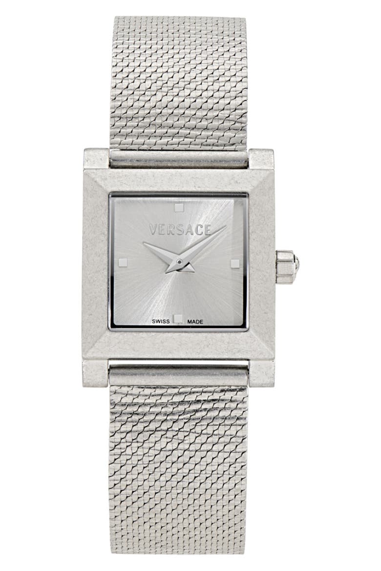 Mosaic Square Mesh Strap Watch, 22mm, Main, color, STAINLESS STEEL