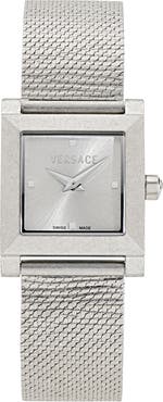 Versace Mosaic Square Mesh Strap Watch, 22mm