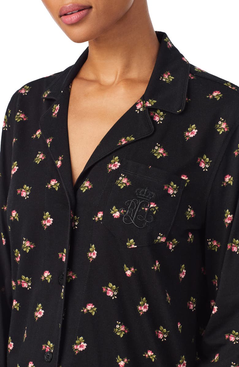 Lauren Ralph Lauren Floral Print Cotton Blend Pajamas, Alternate, color, Black Grid Floral