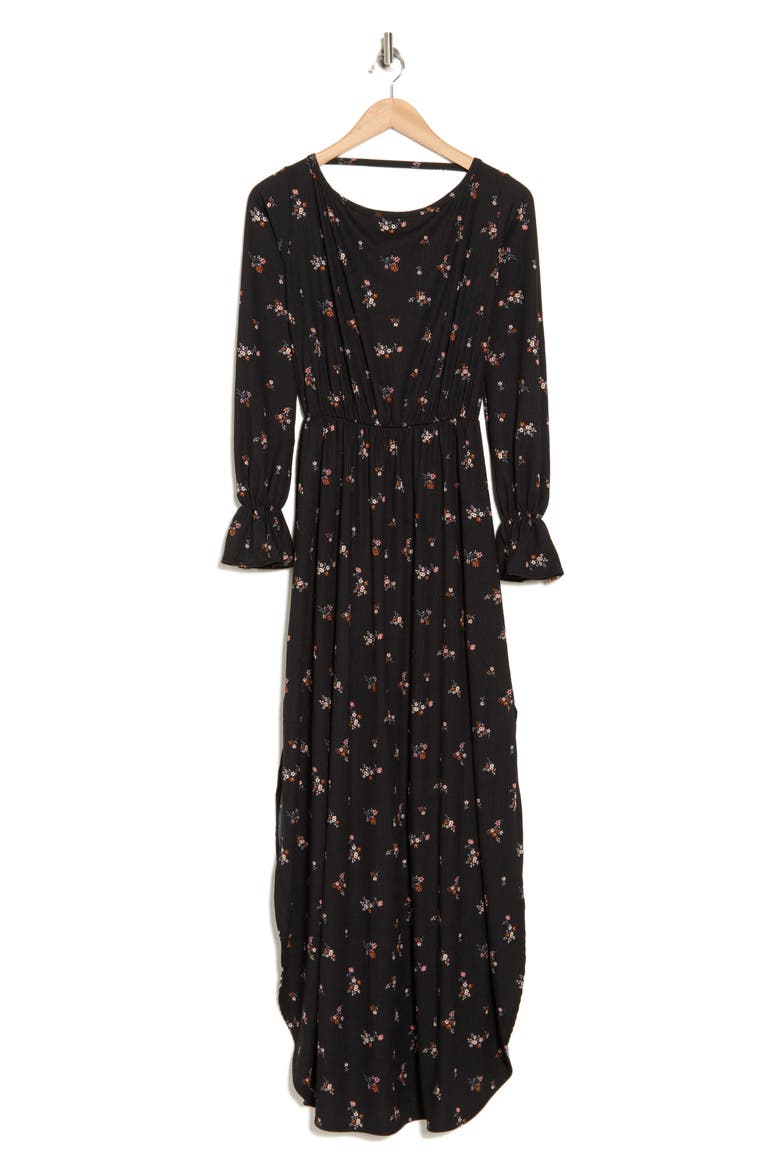 Long Sleeve Knit Maxi Dress, Alternate, color, BLACK FLORAL RIB PRINT