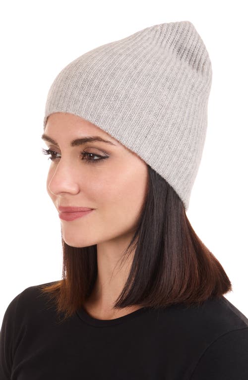 Amicale Cashmere Double Layer Rib Knit Beanie In Gray