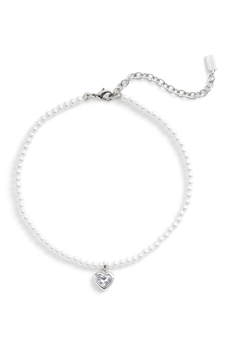 COACH Heart Pendant Imitation Pearl Choker Necklace, Main, color, 