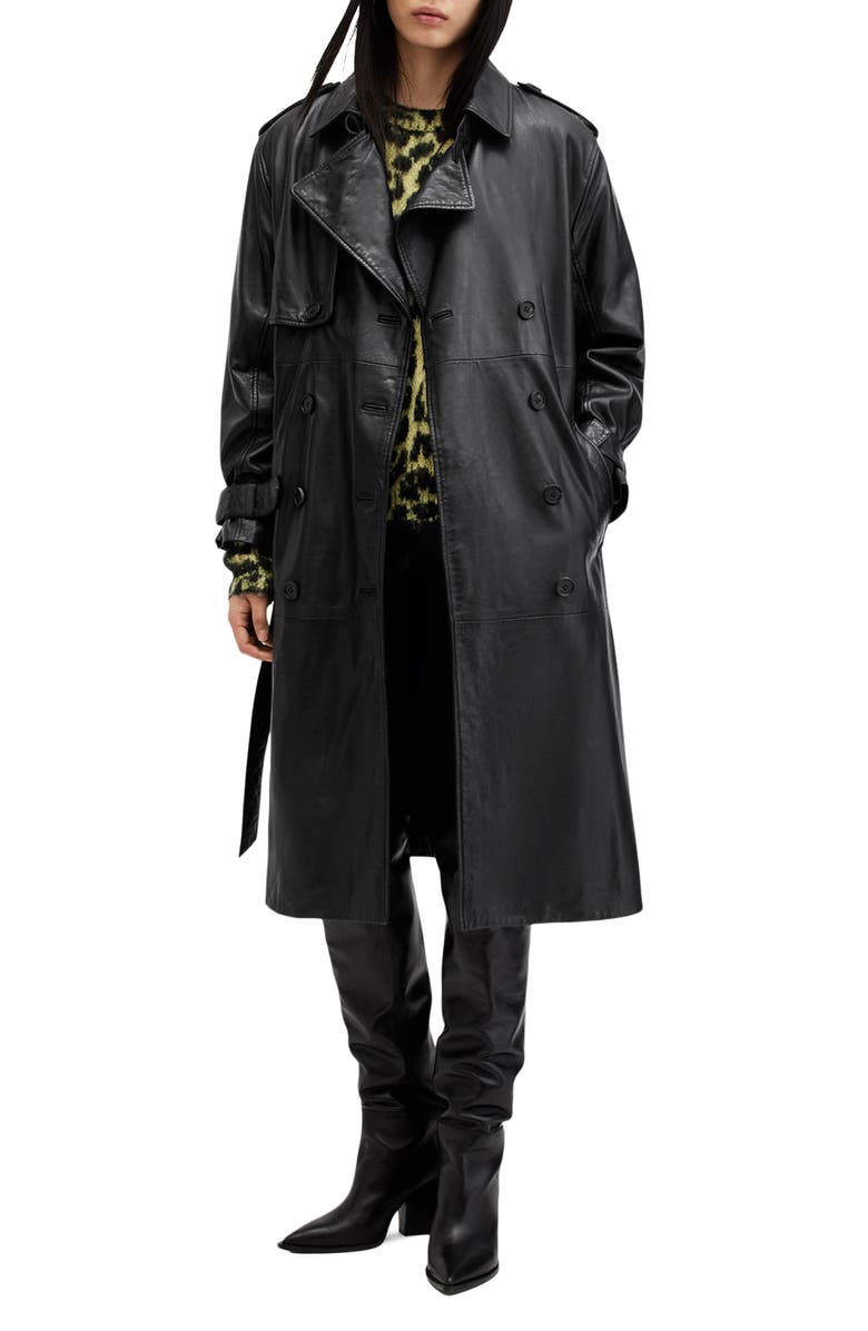 AllSaints Hendry Leather Trench Coat, Main, color,