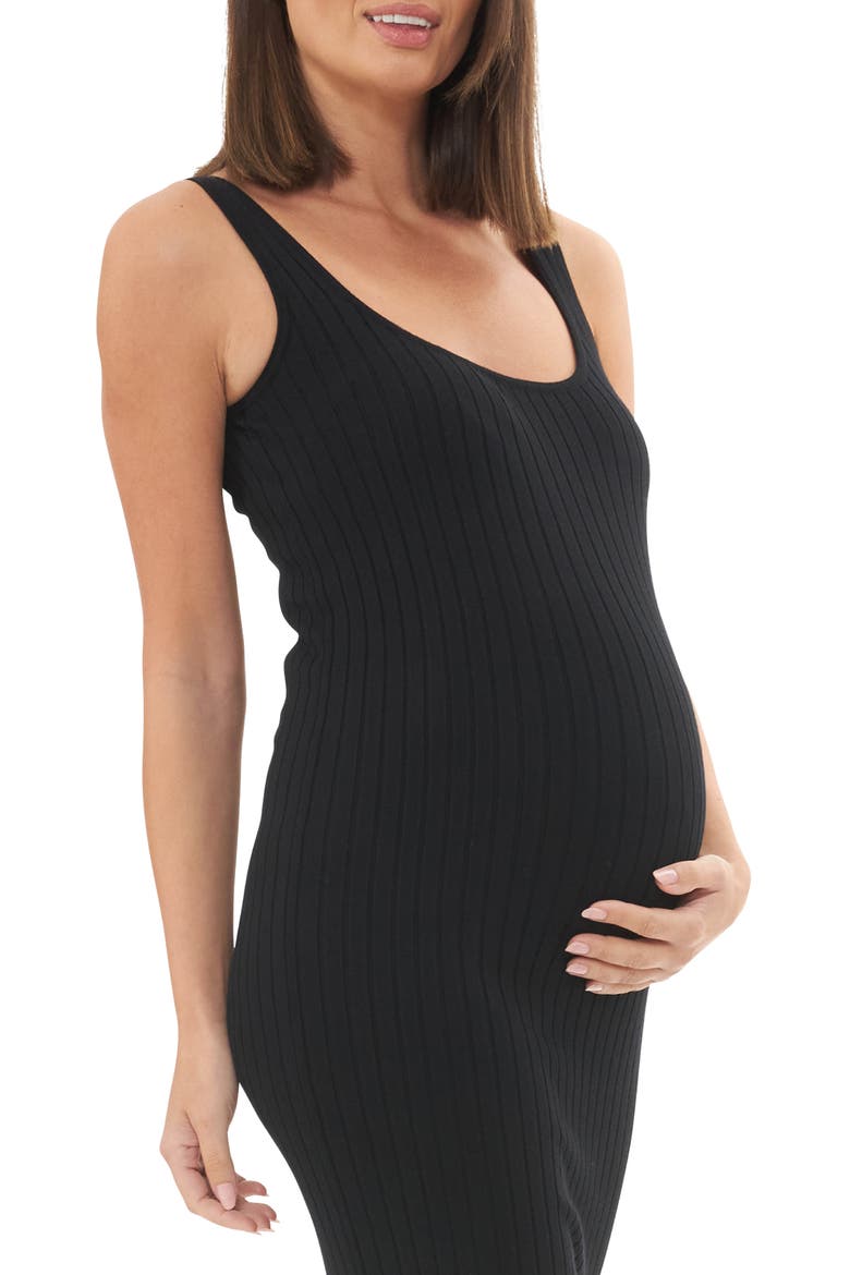 Carmen Rib Midi Materinity Dress, Alternate, color, BLACK