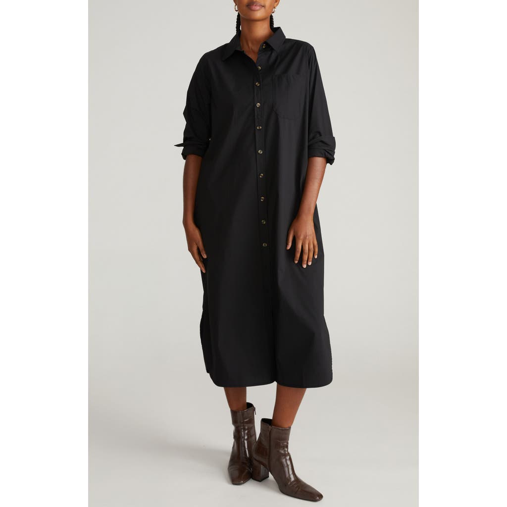 Universal Standard Odeon Long Sleeve Stretch Poplinn Midi Shirtdress In Black