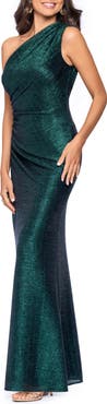 Betsy & Adam Texture Metallic One-Shoulder Gown