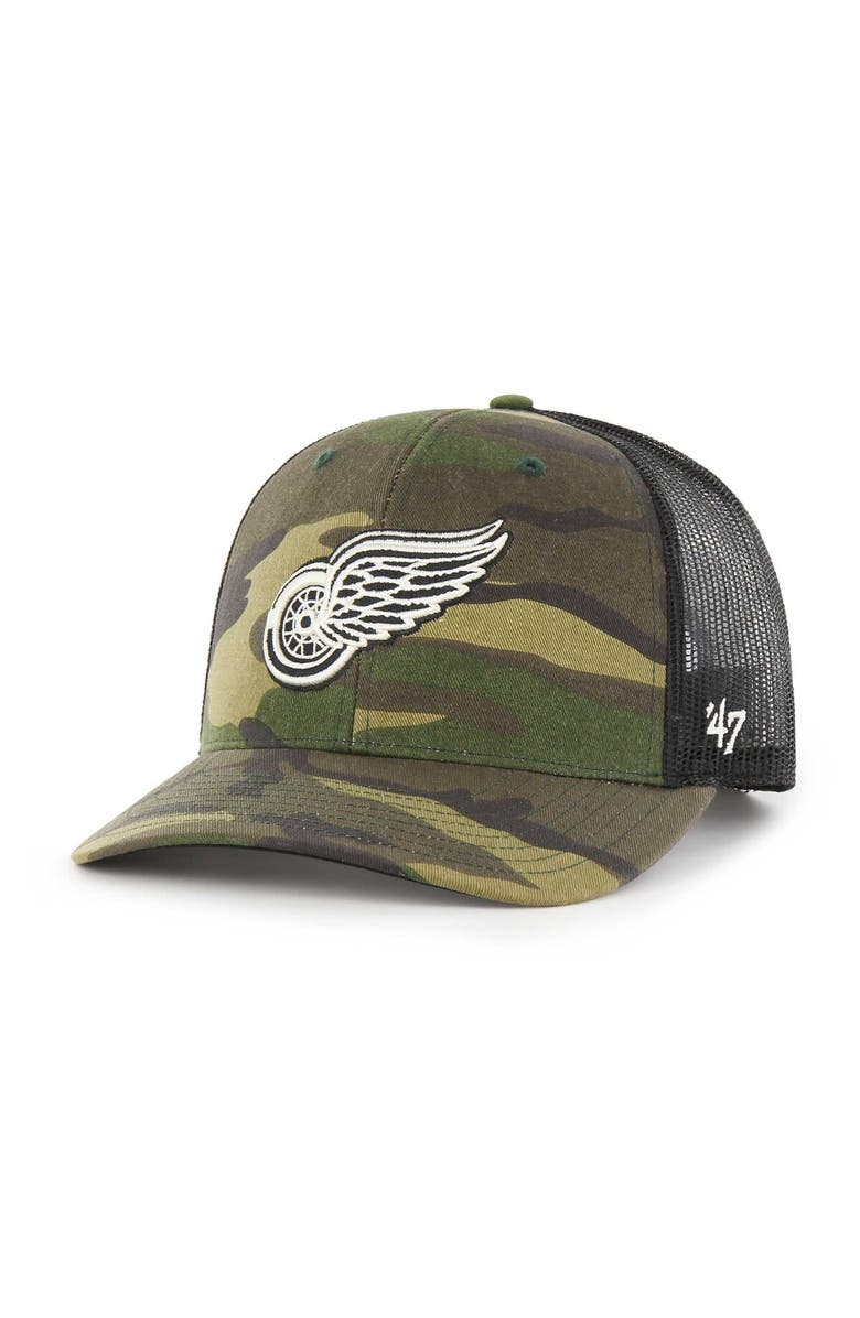 '47 Men's '47 Camo/Black Detroit Red Wings Trucker Snapback Hat, Main, color, Camo