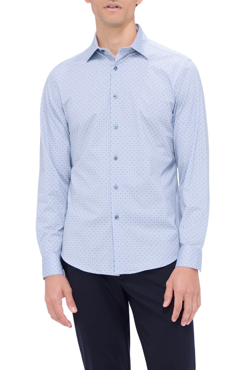 Bugatchi Jimmy OoohCotton<sup>®</sup> Geo Print Button-Up Shirt, Main, color, 