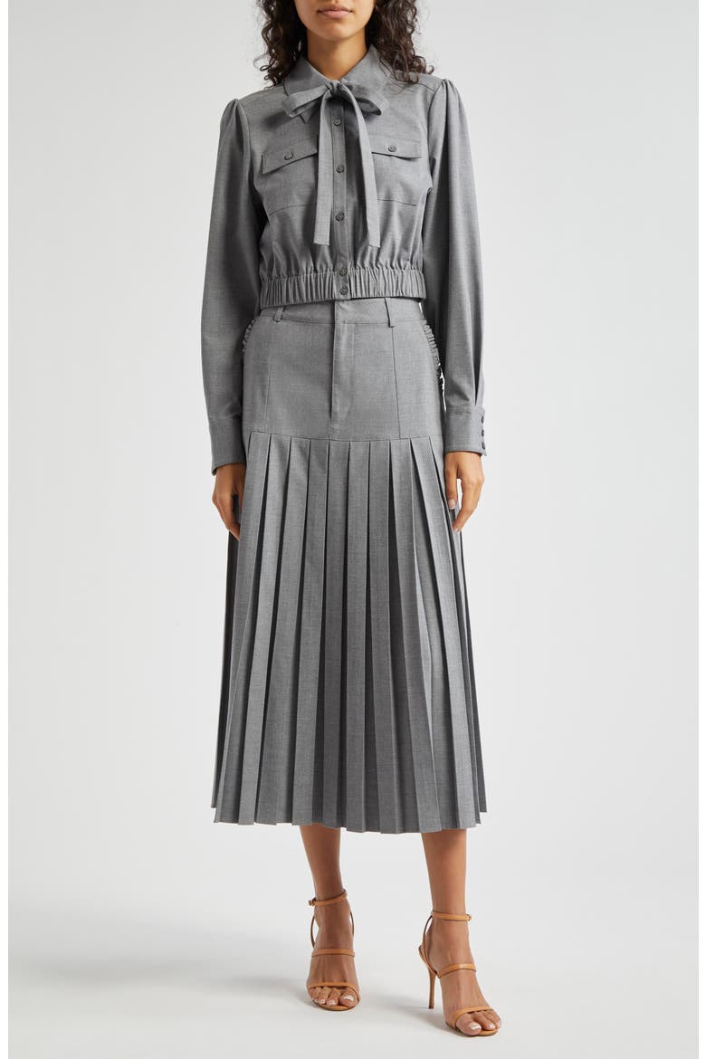 Francesca Tie Neck Button-Up Shirt, Alternate, color, STEEL GREY