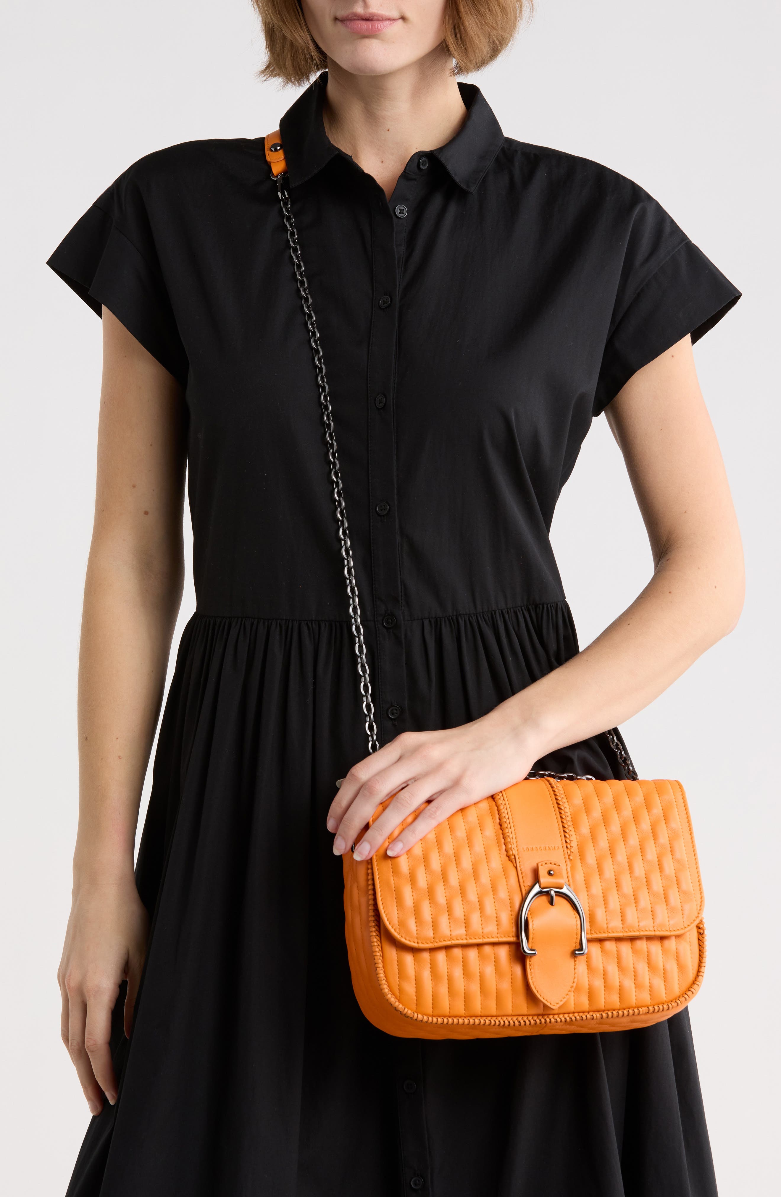 Longchamp Amazone Medium Quilted Leather Crossbody Bag, Alternate, color, Orange