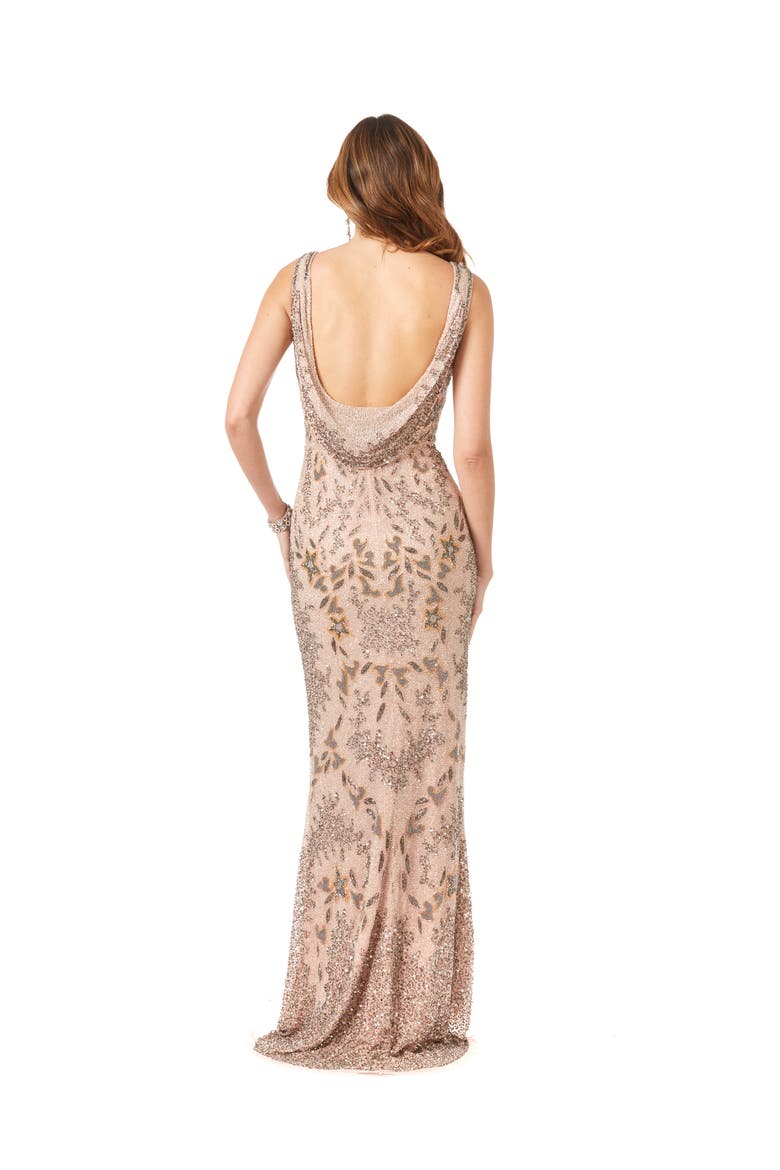 Stylish Cowl Draped Back Dress, Alternate, color, Blush