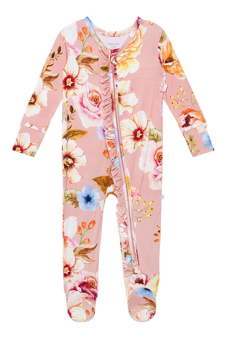 Miranda Zip Fitted Footie Pajamas (Nordstrom Exclusive), Main, color, OPEN PINK