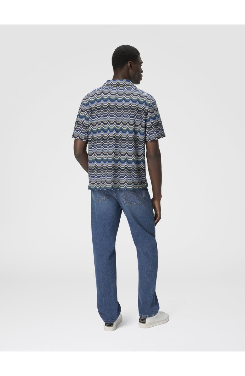 Missoni Bowling Shirt With Geometric Zigzag, Alternate, color, Blue & Green