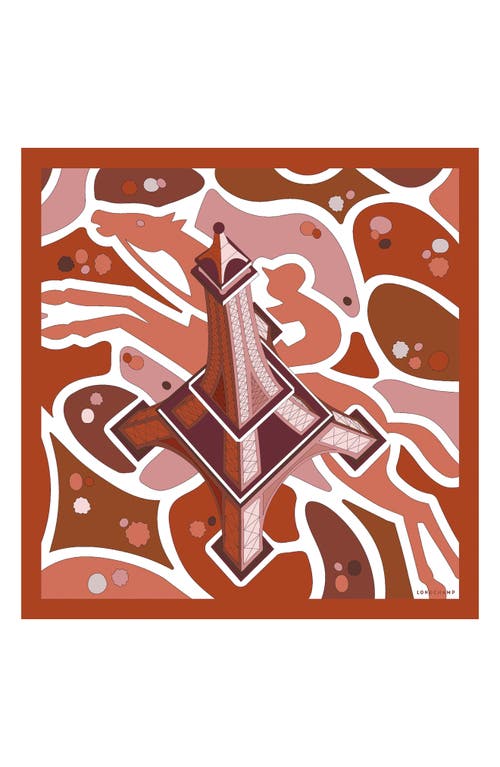 Longchamp Eiffel Tower Rider Silk Square Scarf In Orange