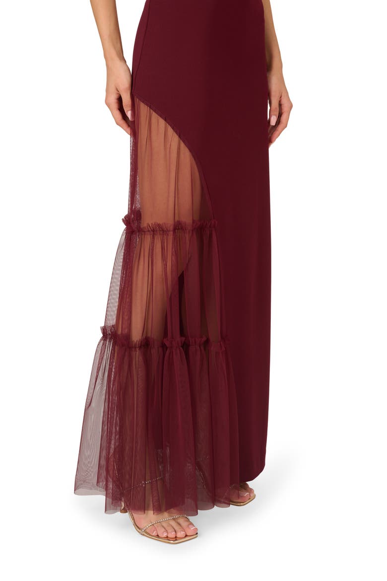 Stretch Mesh & Knit Crepe Gown, Alternate, color, BLACKENED RED
