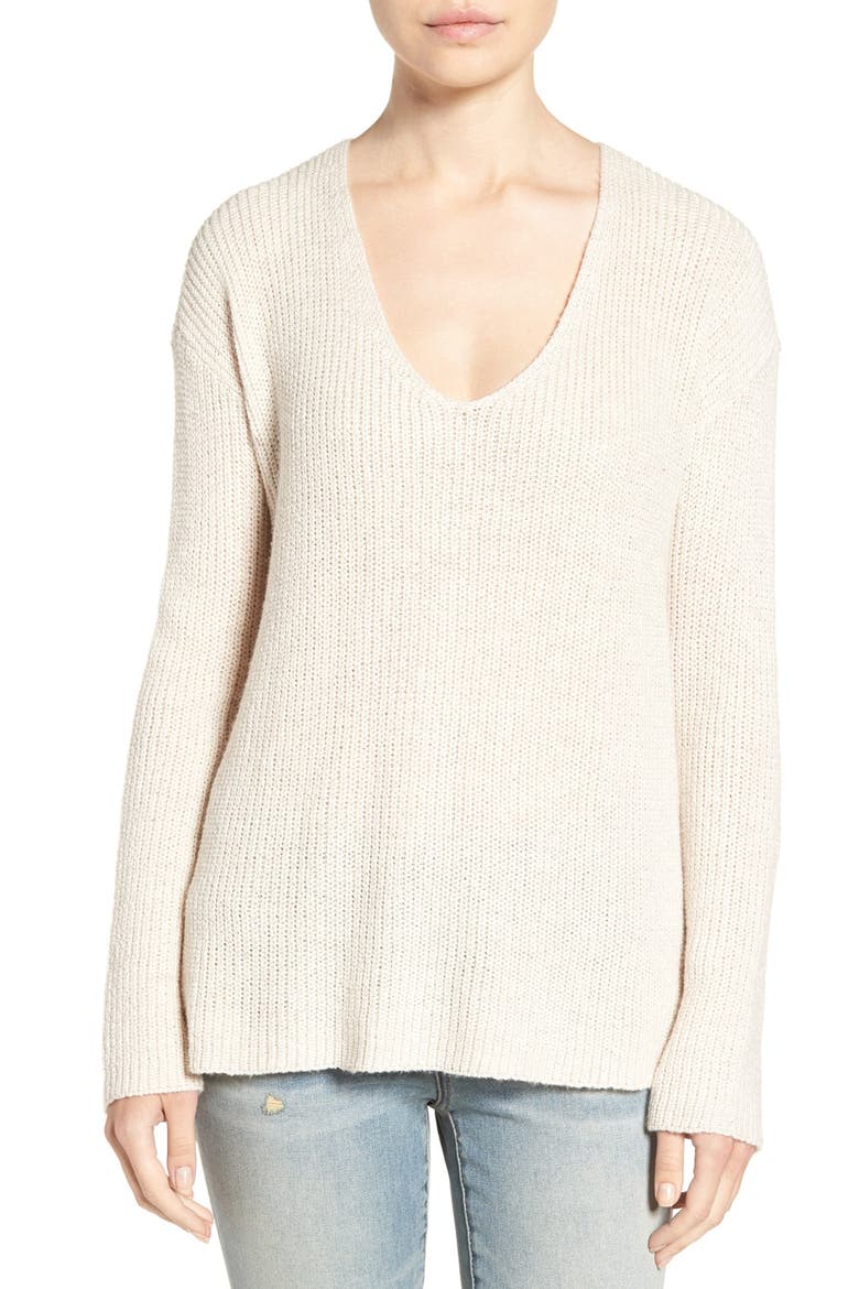 Button Back V-Neck Sweater, Main, color, BEIGE OATMEAL