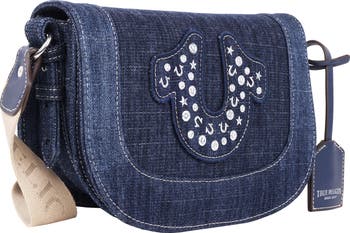 Frayed Denim Horseshoe Satchel Bag