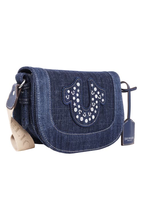 True Religion Studded Horseshoe Denim Flap Shoulder Bag