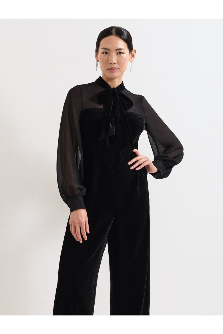Magie Velvet Tie Neck Jumpsuit, Alternate, color, Black