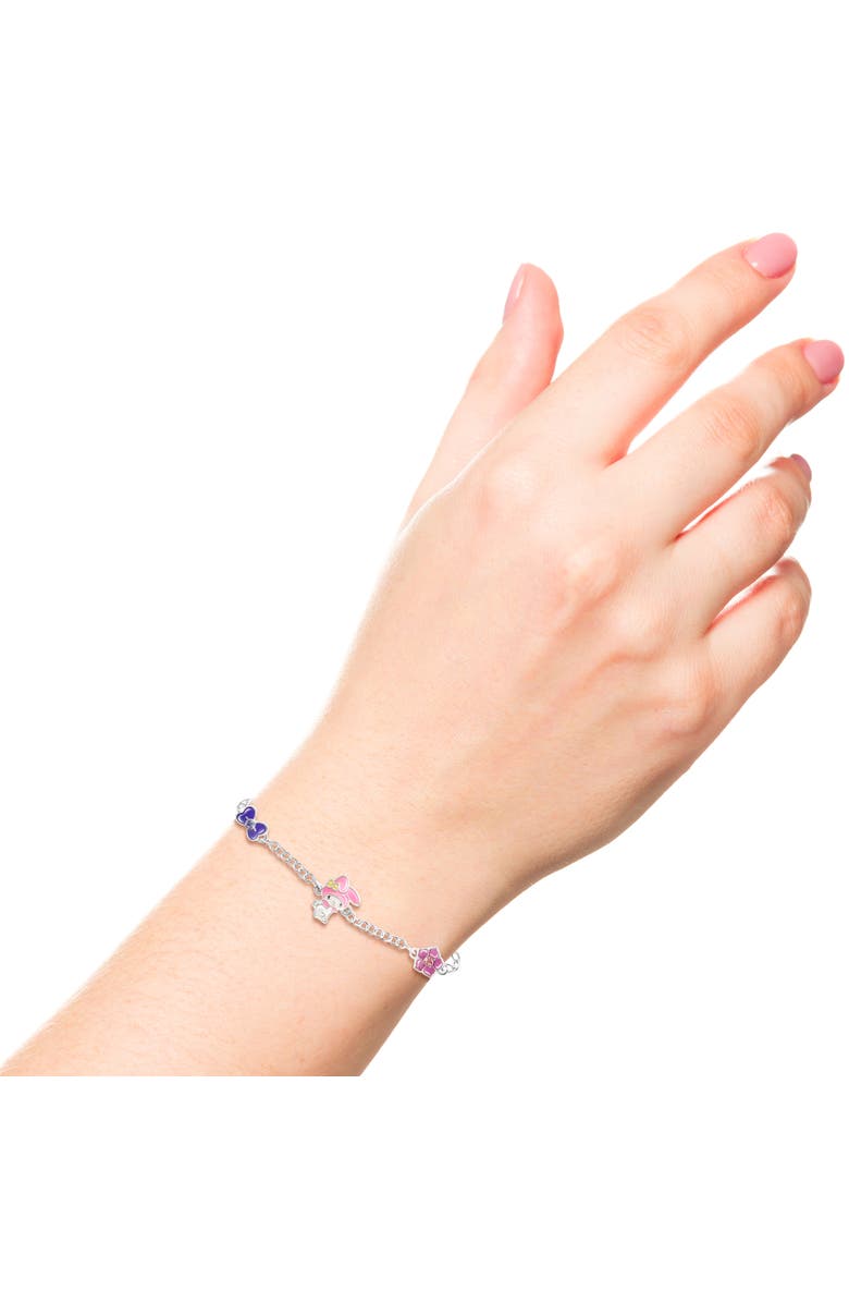 Hello Kitty Silver Plated Bracelet with Flower and Bow Charm Pendants, 6.5 + 1", Alternate, color, Silver
